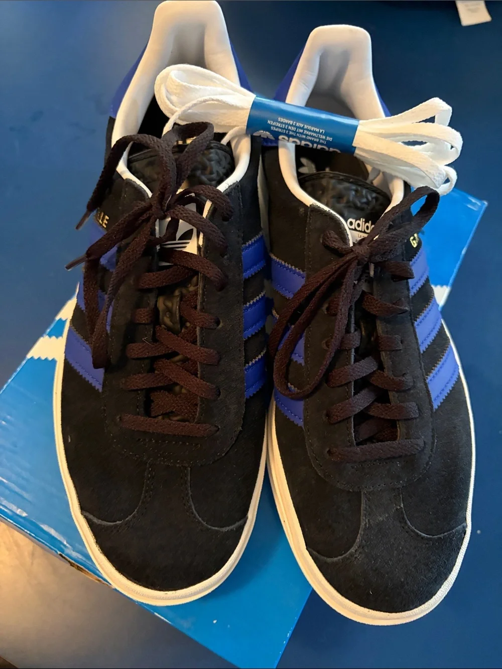 Adidas women’s Black and Blue Gazelle Suede Sneaker